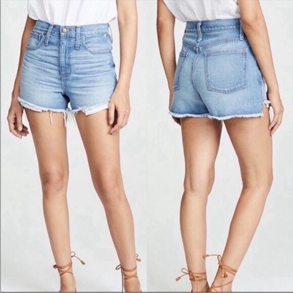 Madewell 24 Blue Cut Off Raw Fringe Hem Distressed Denim Shorts - Picture 2 of 13